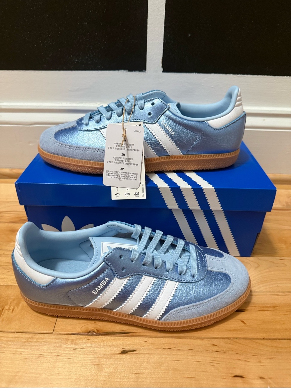New In Box Adidas Samba OG Metallic Blue Sneakers Youth 4 1/2